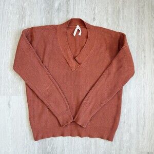 Dreamers By Debut Rust Orange Soft Cozy Sweater Women's L Tunic V Neck GUC